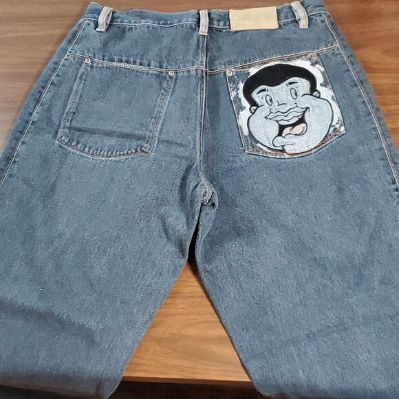 Platinum FUBU Fat Albert Denim Jeans Wide Leg Like Jnco Embroidered Pocket 34x34 - Picture 9 of 12